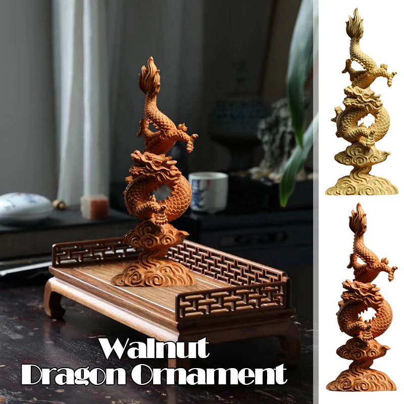 Boxwood Dragon Statue Chinese Auspicious Beast Solid Wood Carving Home Porch Ornaments Room Office Tabletop Car Decor Crafts - Image 2