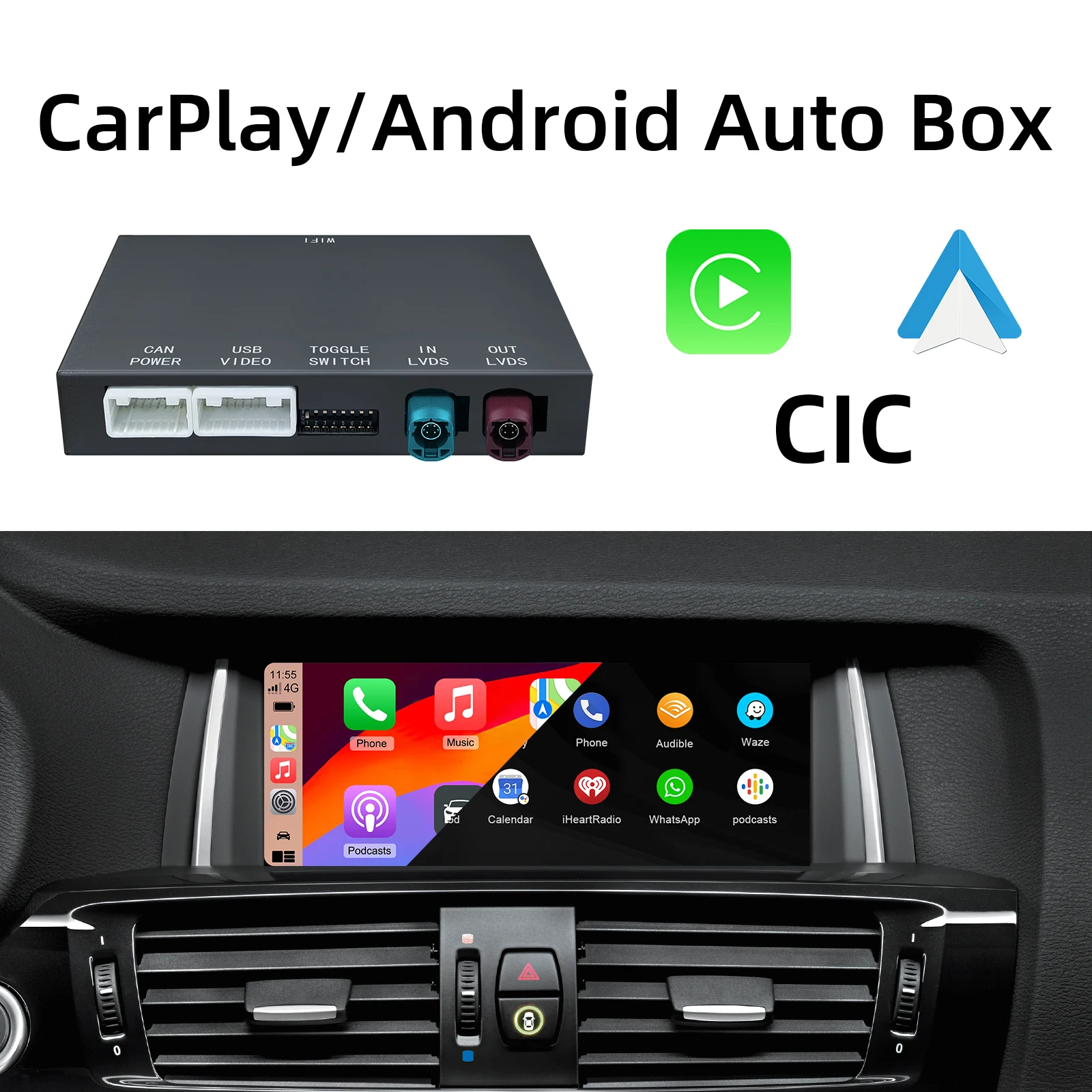 Ezonetronics Wireless CarPlay Android Auto retrofit kit decoder box for BMW CIC System, CarPlay Interface support Mirror link
