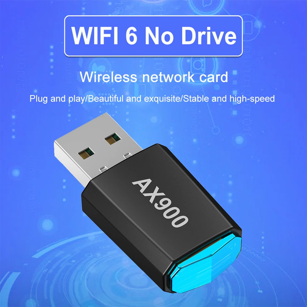 AX900 WiFi6 Placa de rede inteligente de banda dupla sem driver Placa de rede sem fio 2.4G e 5GHz Receptor Wifi para laptop Windows 7 10 11