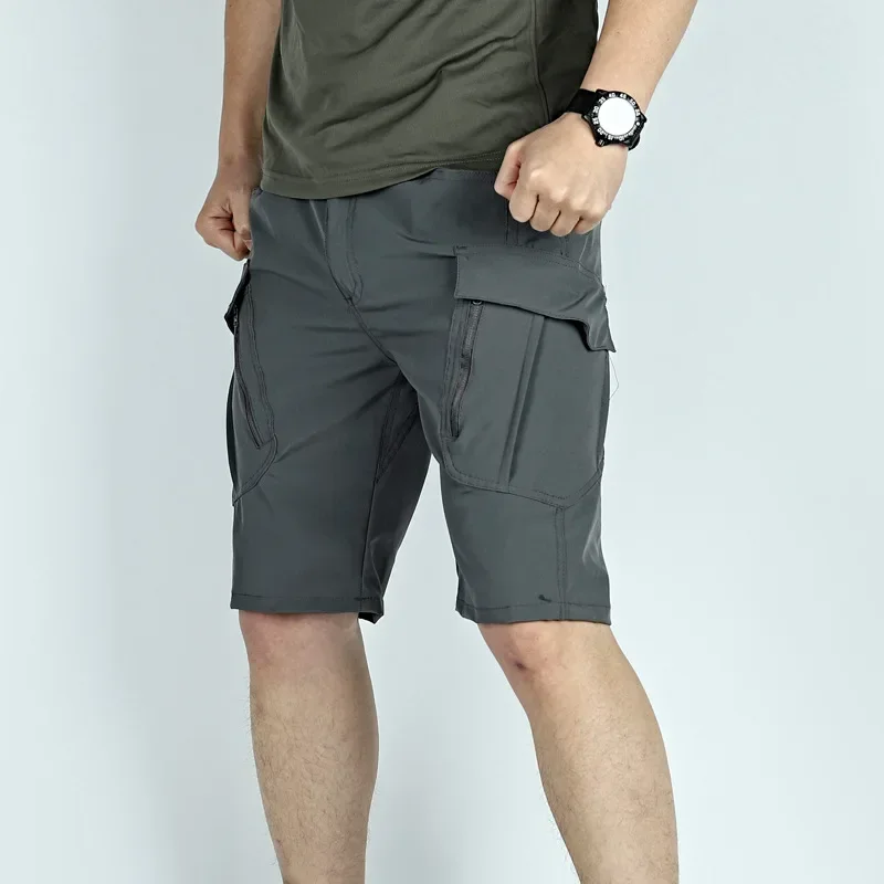 

Summer Men Cargo Shorts Quick Dry Tactical Short Pants Multi-Pocket Shorts Men's Outdoor Hunting Fishing Knee Length Trousers