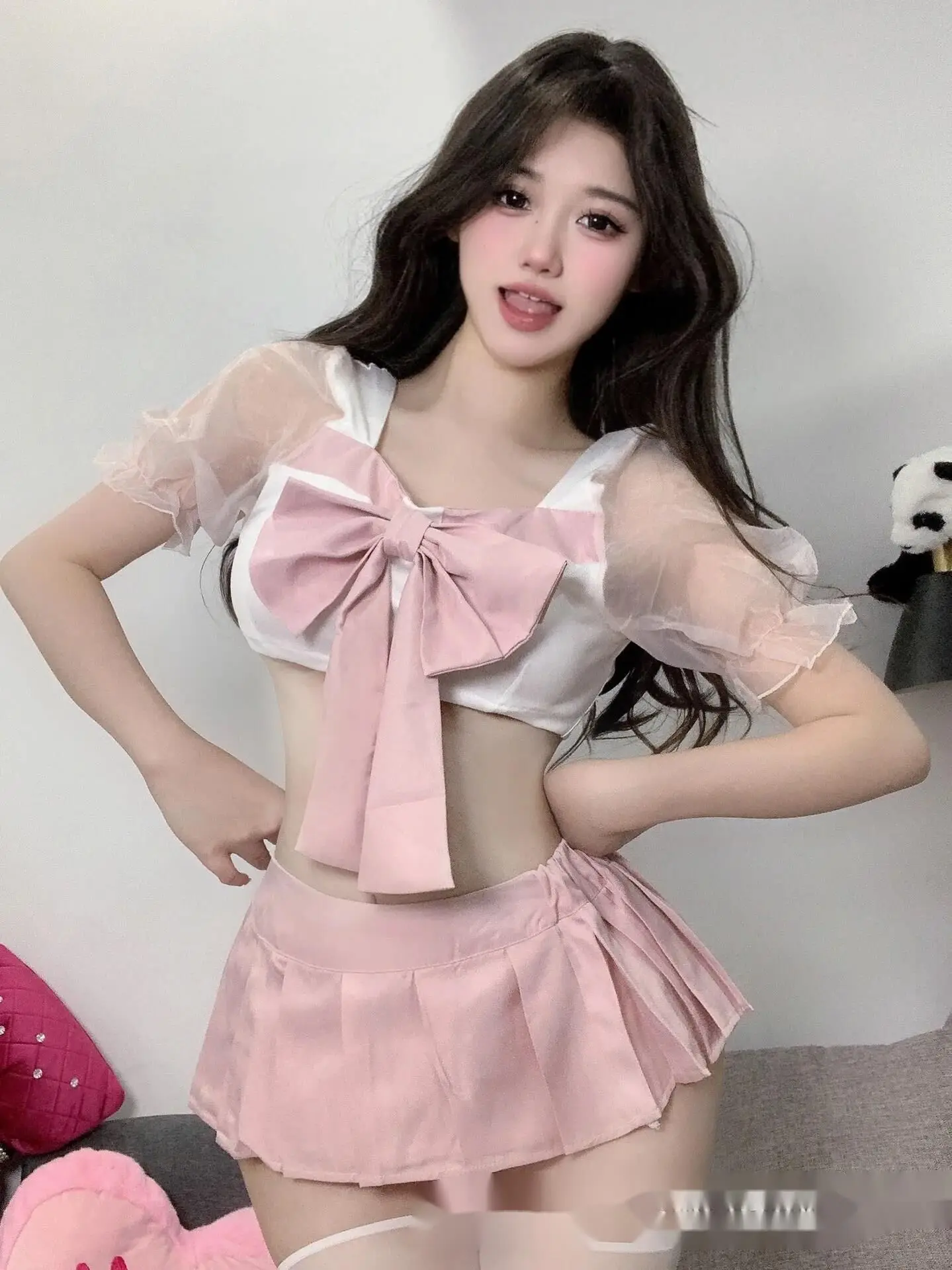 Butterfly Short Sleeve Short Pleated Skirt Set Student JK Uniform For Women Pink White Young Style Soft Girl Two Piece Set  53MV