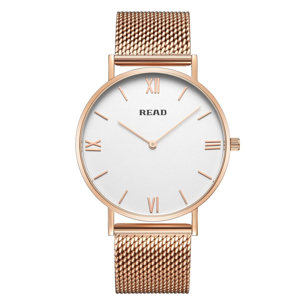READ Minimalist Quartz Watch | Rose Gold Mesh Strap | White Roman Dial | High Hardness Glass | 3ATM Waterproof