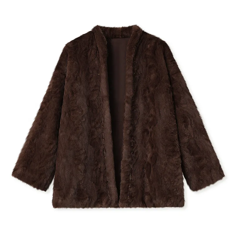 Winter High-end Elegant Coffee Color Environmentally Friendly Fur Coat Fashionable Temperament Environmentally Friendly Fur Top