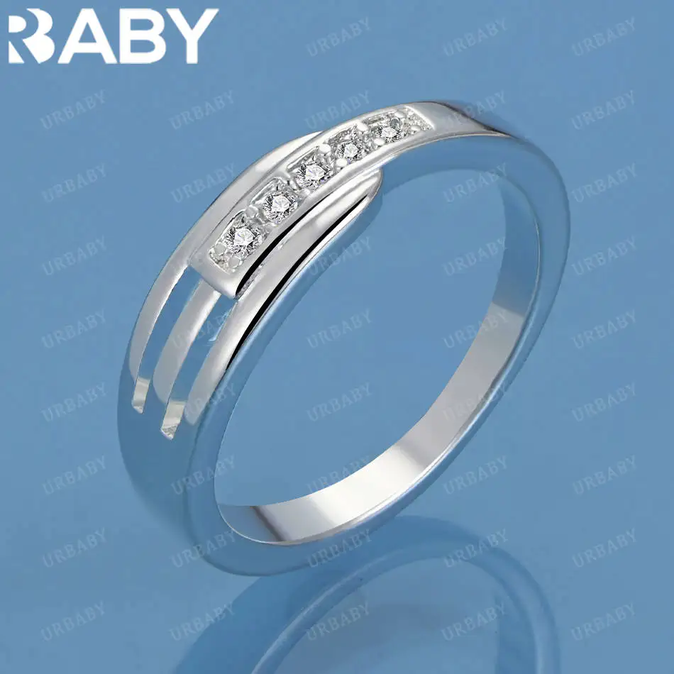 

URBABY 925 Sterling Silver Size 7-10 Contract Zircons Ring For Women Fashion Jewelry Vintage Grace Charm Noble Party Birthday