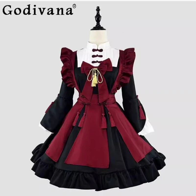 

Original Lolita Chinese Style Dress Women's Cosplay Costume Princess Dress with Apron Female High Street Lolita Maid Dress