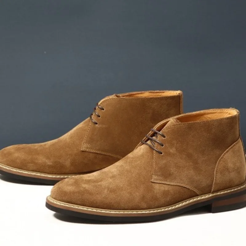 Handmade Cow Suede Mens Chelsea Boots Luxury Genuine Leather 2026 Autumn New Fashion Retro British Style Wedding Shoes Male