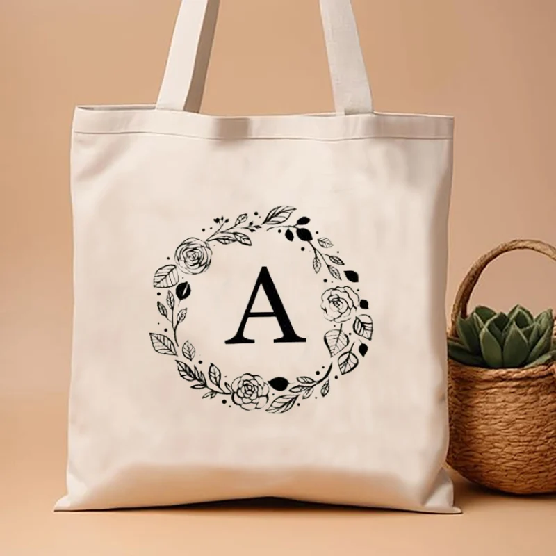 

Canvas Tote Bag for Women Cute Aesthetic Leaf Initial Trendy Cotton Reusable Personalized Birthday Bags Teacher Wedding