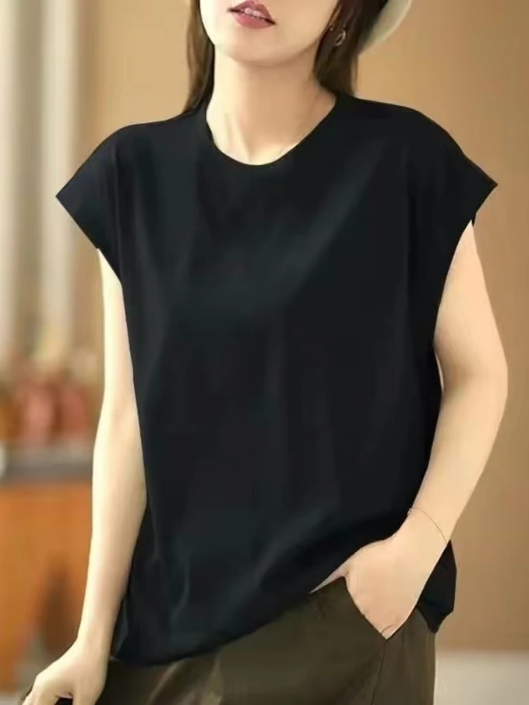 Fashionable round Neck Slimming T-Shirt Women's Summer New Style Base Layer Vest Top Mom's Clothes plus Size Elegant Casual Wear