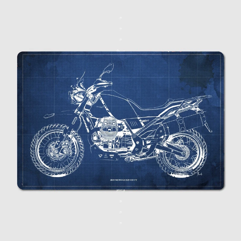 2019 Moto Guzzi V85 TT Blueprint Metal Sign Club Home Garage Club Create Garage Decoration Tin Sign Poster