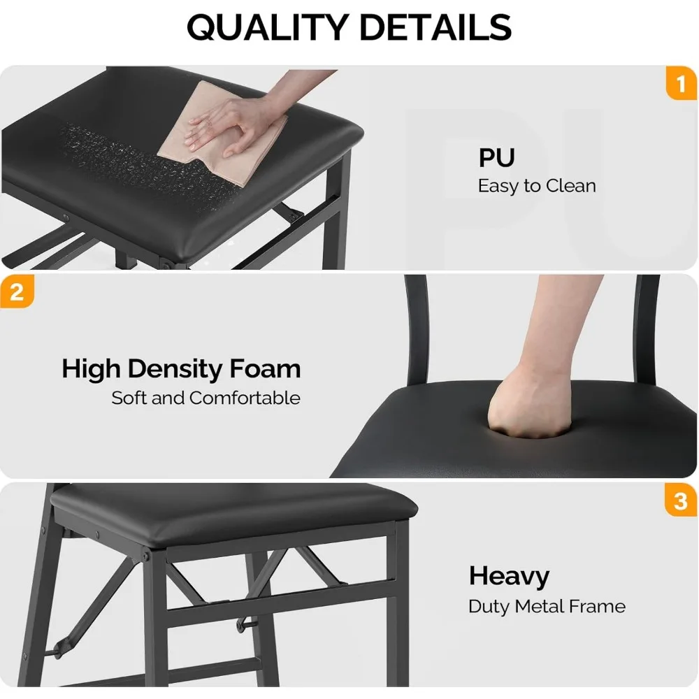 كراسي تناول الطعام المبطنة القابلة للطي من فينجلي، معدن شديد التحمل، موفرة للمساحة، مجموعة من 4 قطع، أسود