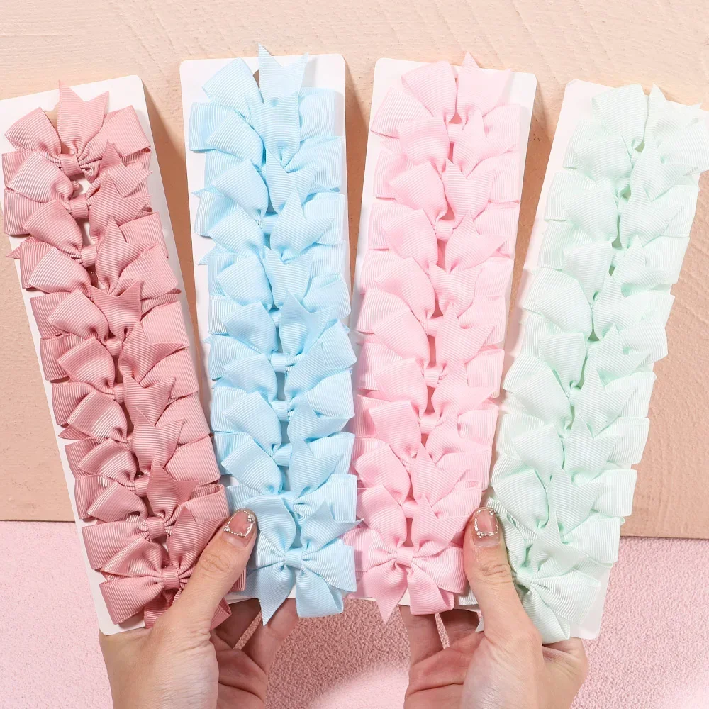 2/4/10pcs 3\'\' Solid Ribbon Bowknot Hair Clips for Baby Girls Handmade Bows Hairpins Barrettes Headwear Kids Hair Accessories