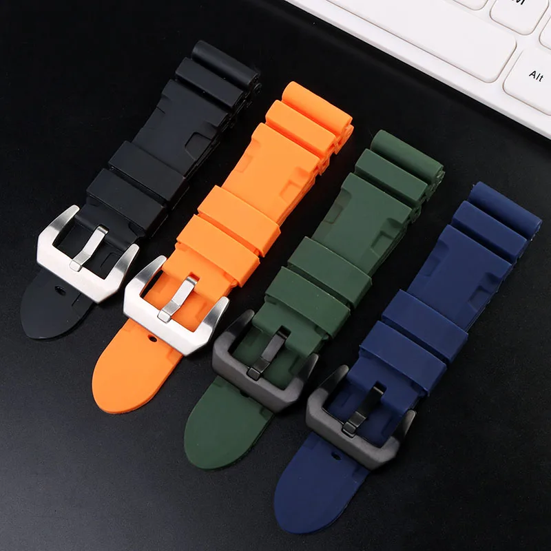 

Silicone Rubber Watchband replacement For Panerai PAM441 PAM111 series Strap tools steel buckle Men's wristband bracelet 24mm