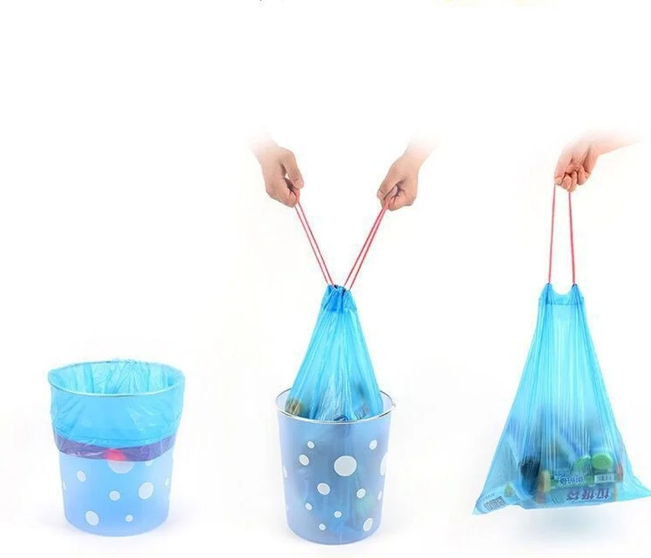 15pc/roll Drawstring Garbage Bag Disposable Thickened Garbage Bag Kitchen Cleaning Plastic Bag Household Garbage Bag Storage Bag