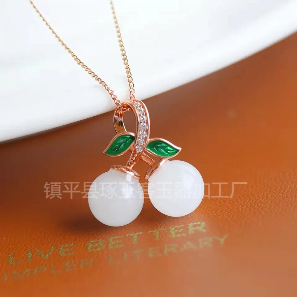 

Синьцзянский белый нефрит, золото, шелковый нефрит, вишневый кулон, нефритовое свежее милое винтажное женское ожерелье