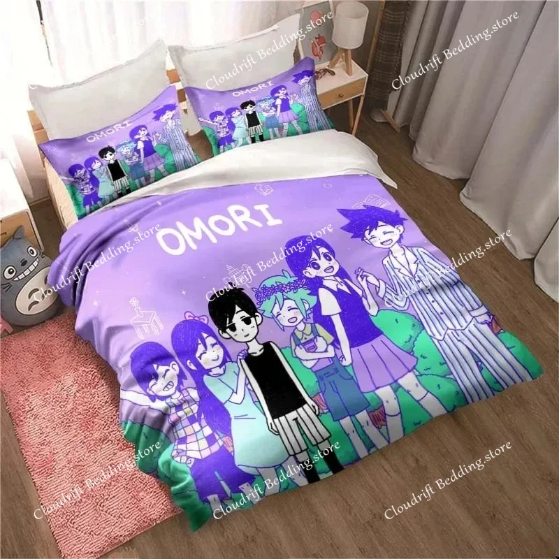 Anime Omori Printed Bedding Set All Seasons Double Duvet Cover Set Twin King Size Bedclothes Home Textile