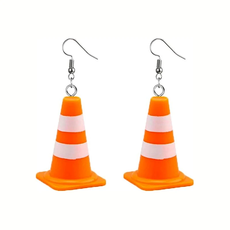 3D Orange Yellow Red Traffic Cone Earrings For Women Funny Safety Cone Acrylic Dangle Earrings Jewelry