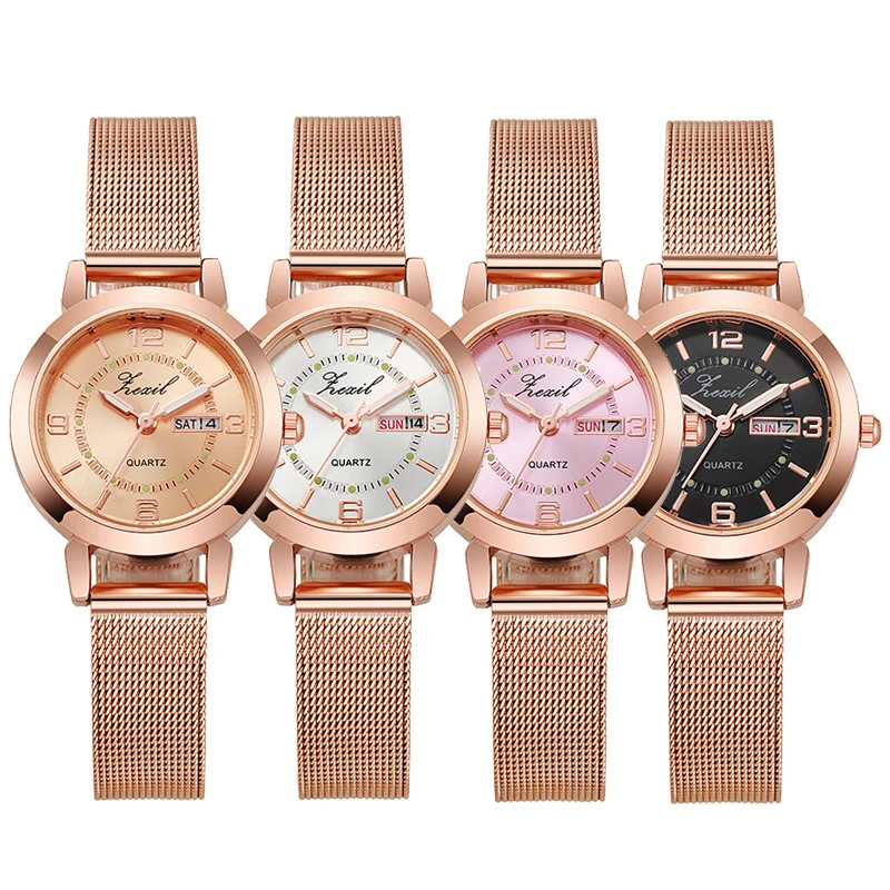 Korean Style Women's Quartz Watch Simple Design Luminous Double Calendar Ladies Wristwatch for Daily Wear Office Use Fashionable