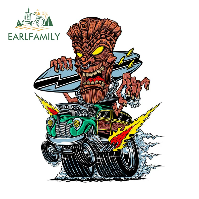 EARLFAMILY 13cm x 10.4cm Retro Tiki Surfboard Sticker Muscle Car Vintage Old School Performance Hot Rod Decal Car Stickers