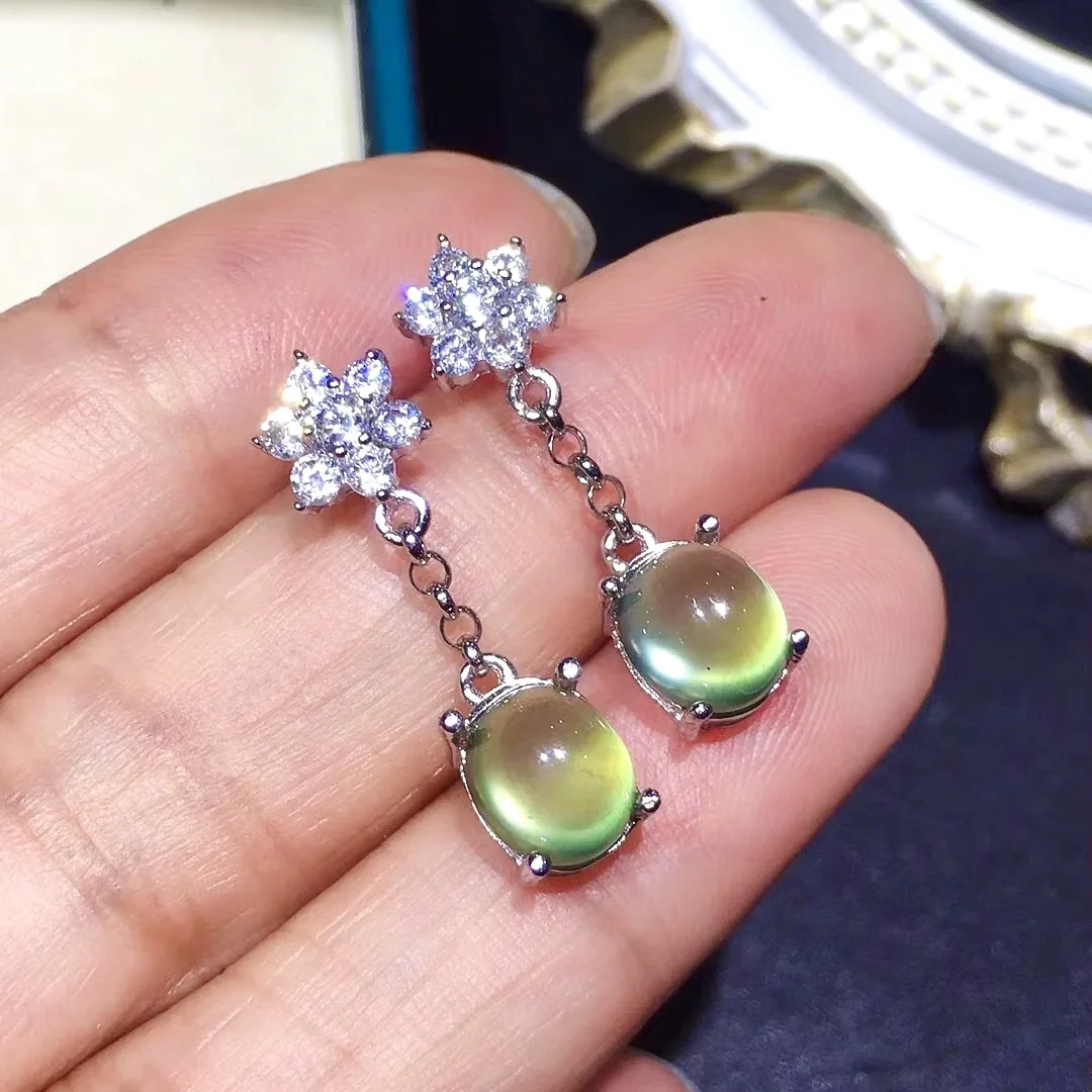 

100% Natural Prehnite Drop Earrings for Party Total 5ct 7mm*9mm Green Prehnite Earrings Brithday Gift for Woman