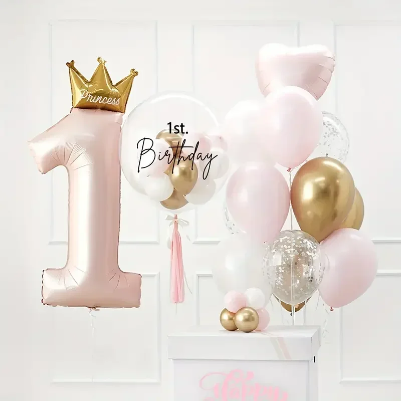 

24pcs 1-year-old Crown Aluminum Film Balloon for Boys and Girls Birthday Party, One Year Decoration, Birthday Decoration Balloon