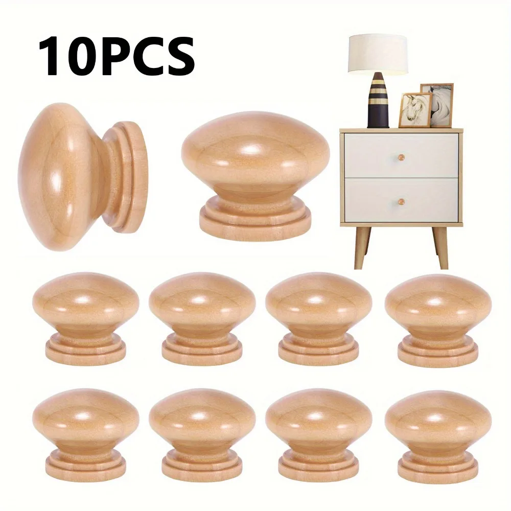 10pcs Wooden Handle Circular Natural Wooden Cabinet Drawer Wardrobe Knobs Door Pull Kitchen Handle Furniture Hardware