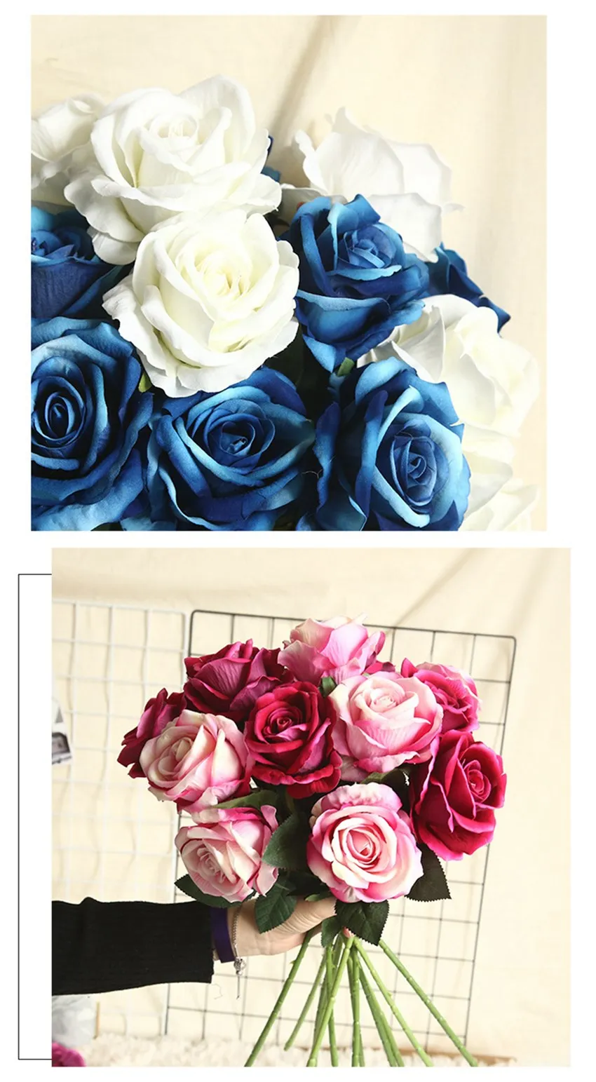 10 Stück Seiden-Kunstblumen Rosen Weihnachtsstrauß Heimdekoration Hochzeitskranz Brautaccessoires Sonderangebot Outdoor DIY Geschenk – Detail 9