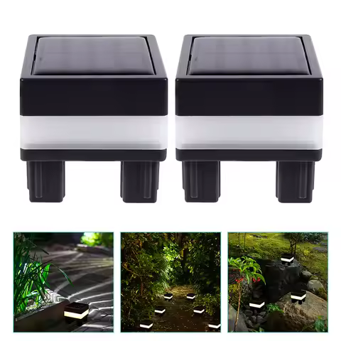 2Pcs Solar Post Lights Waterproof Plastic Material Fence Lighting Garden Outdoor Deck Yard Patio Courtyard Path Lights