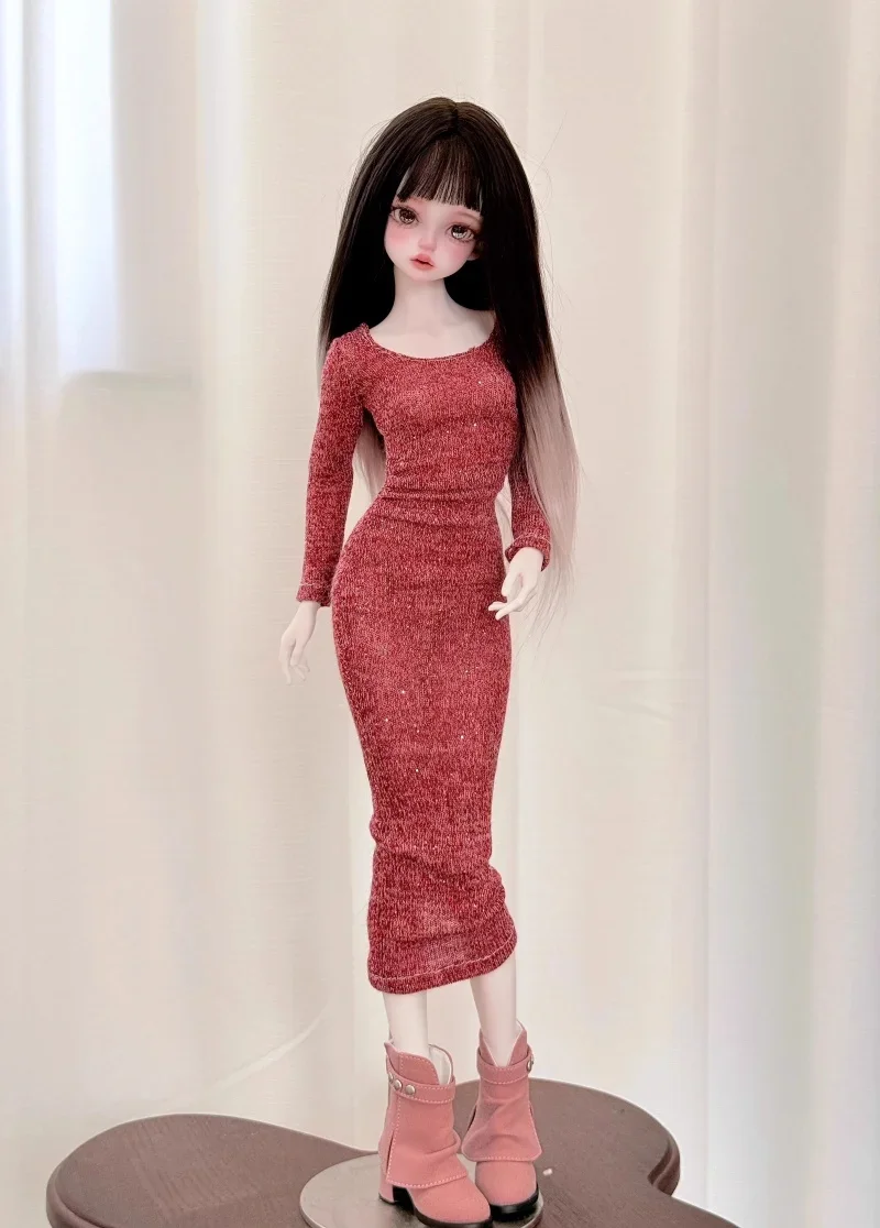 Vestiti per bambole bjd adatti per accessori per bambole con gonna avvolgente aderente a maniche lunghe 1/4 di grandi dimensioni 1/4