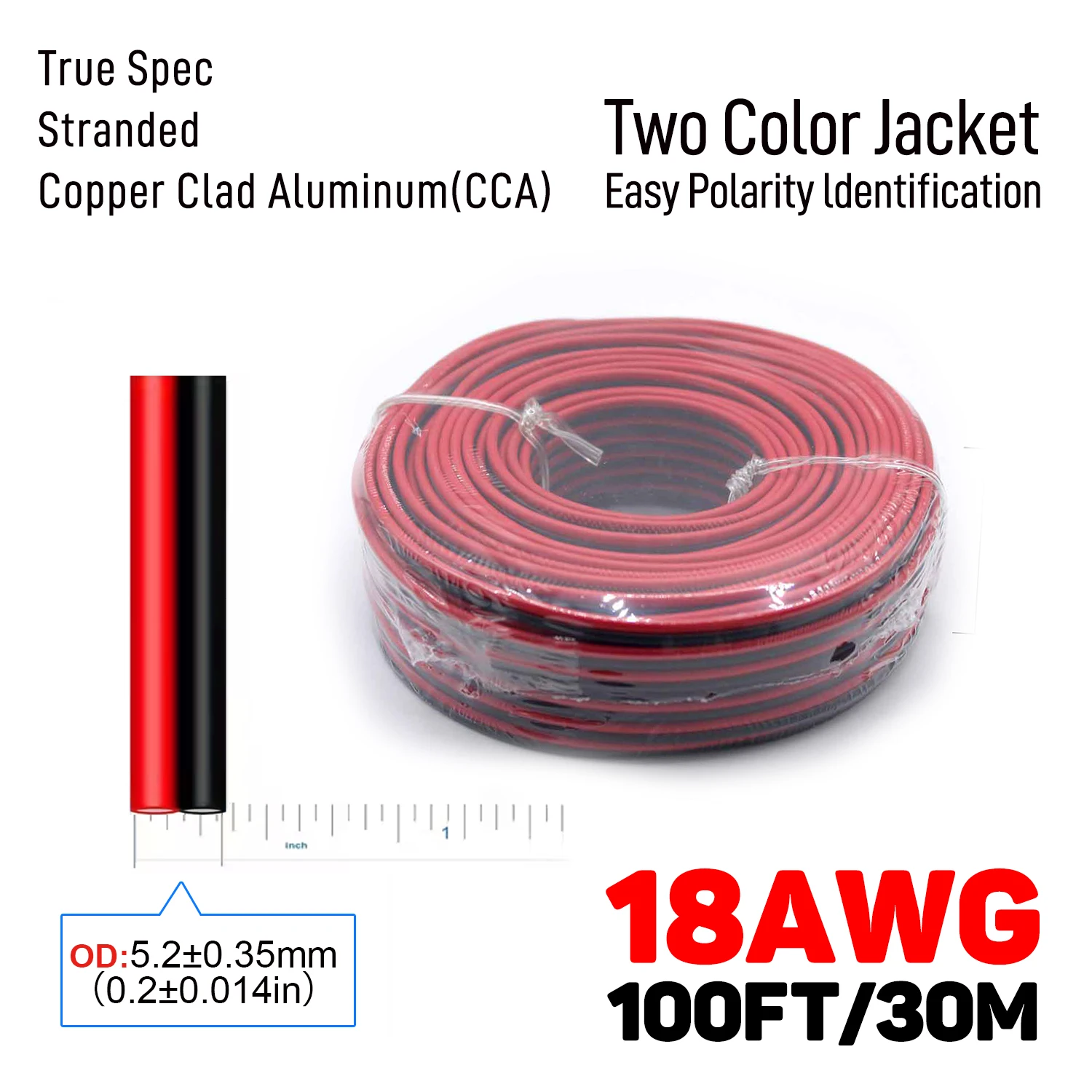 18AWG Red Black Speaker Wire 100FT CCA Low Voltage for Home Theater Stereo LED Lights