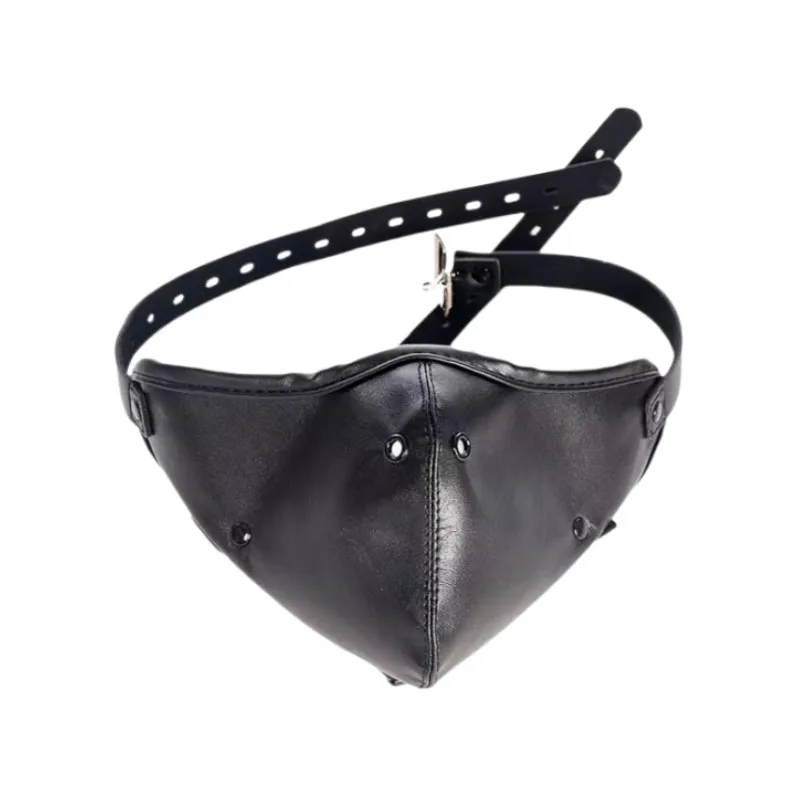 BDSM Bondage Harness Leather Hood Mask with Hard Ball Mouth Plug Ball Gag for Fetish Restraint Game Adult Pleasure Sex Toys