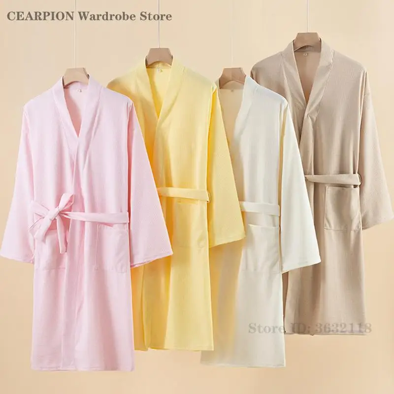 

Весенне-осенний новый халат, однотонный халат для пары, кимоно, вафельное повседневное белье для сна, свободная ночная рубашка, домашняя одежда, одежда для дома