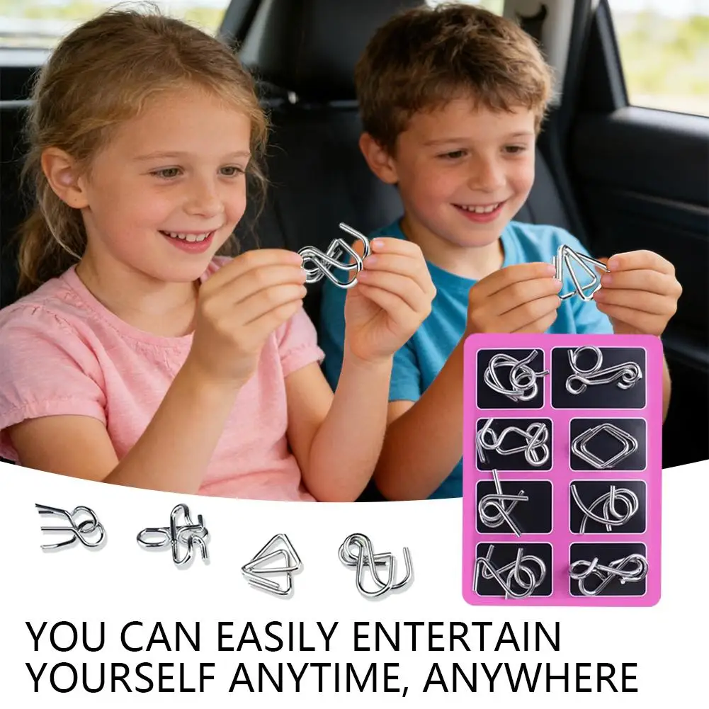 8Pcs/Set Metal Montessori Puzzle Wire IQ Mind Brain Teaser Puzzles Adults Interactive Game Reliever Educational Toys