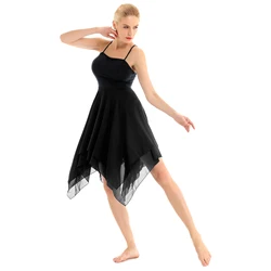 Adult Women Ballet Dance Dress 2024 Chiffon Spaghetti Strap Sleeveless Solid Color Dress Ballroom Contemporary Lyrical Dancewear