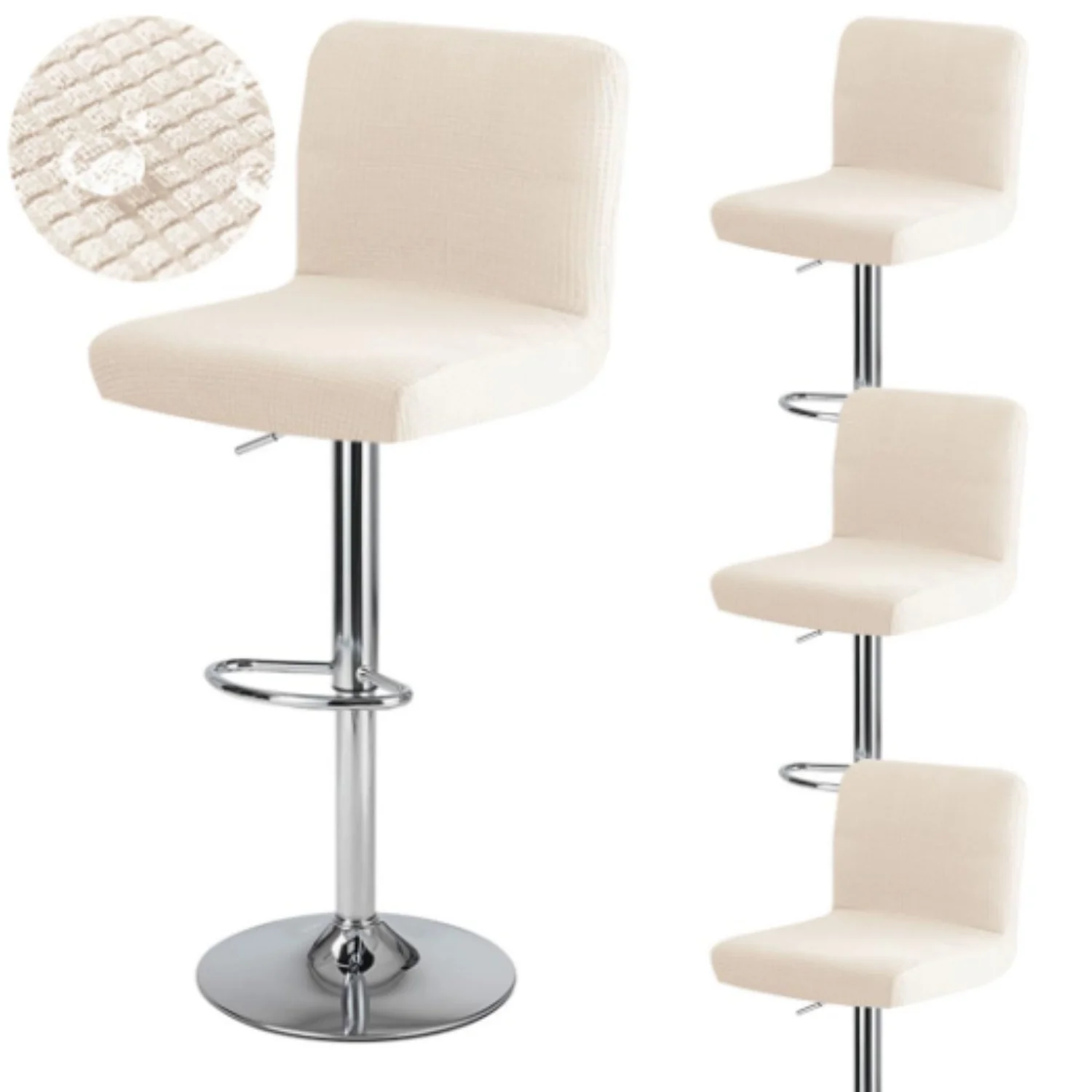 Bifaunvogel - Set of 4 Jacquard Waterproof Backrest Bar Stool Covers for Dining Room, Square Swivel Chair Slipcovers