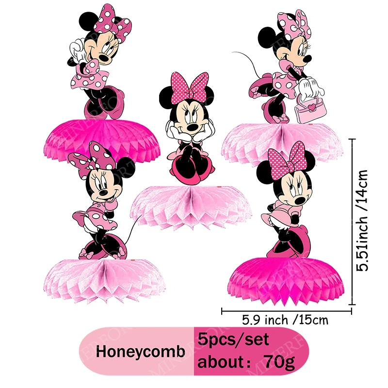 Centre de table en nid d'abeille sur le thème rose Minnie, décorations de Table, fournitures de fête d'anniversaire, cadeaux pour enfants