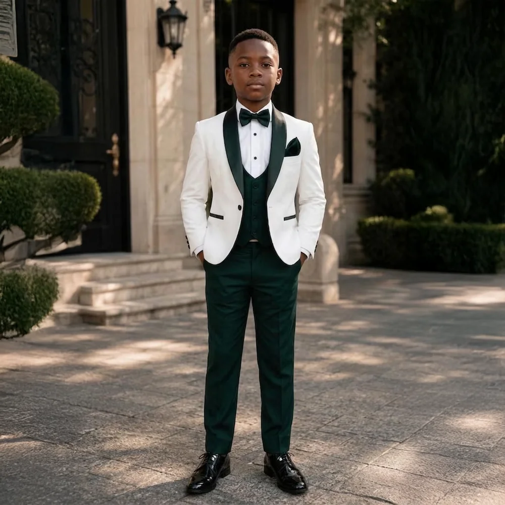Ensemble de smoking assorti père et fils, ivoire et vert émeraude, costume formel pour mariage, fête