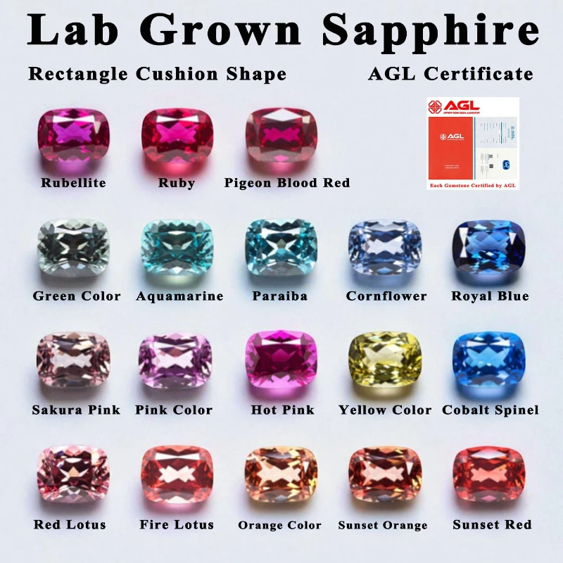 

Прямоугольная форма подушки, выращенный в лаборатории сапфир, несколько цветов, драгоценный камень для установки ювелирных изделий, индивидуальный дизайн, сертификат на выбор