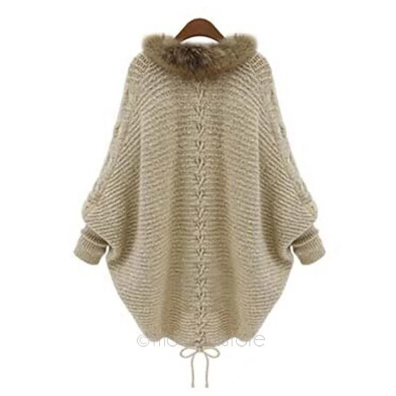 Women Winter Fur Batwing Sleeve Cardigan Jacket Shawl Coat Outwear Parka