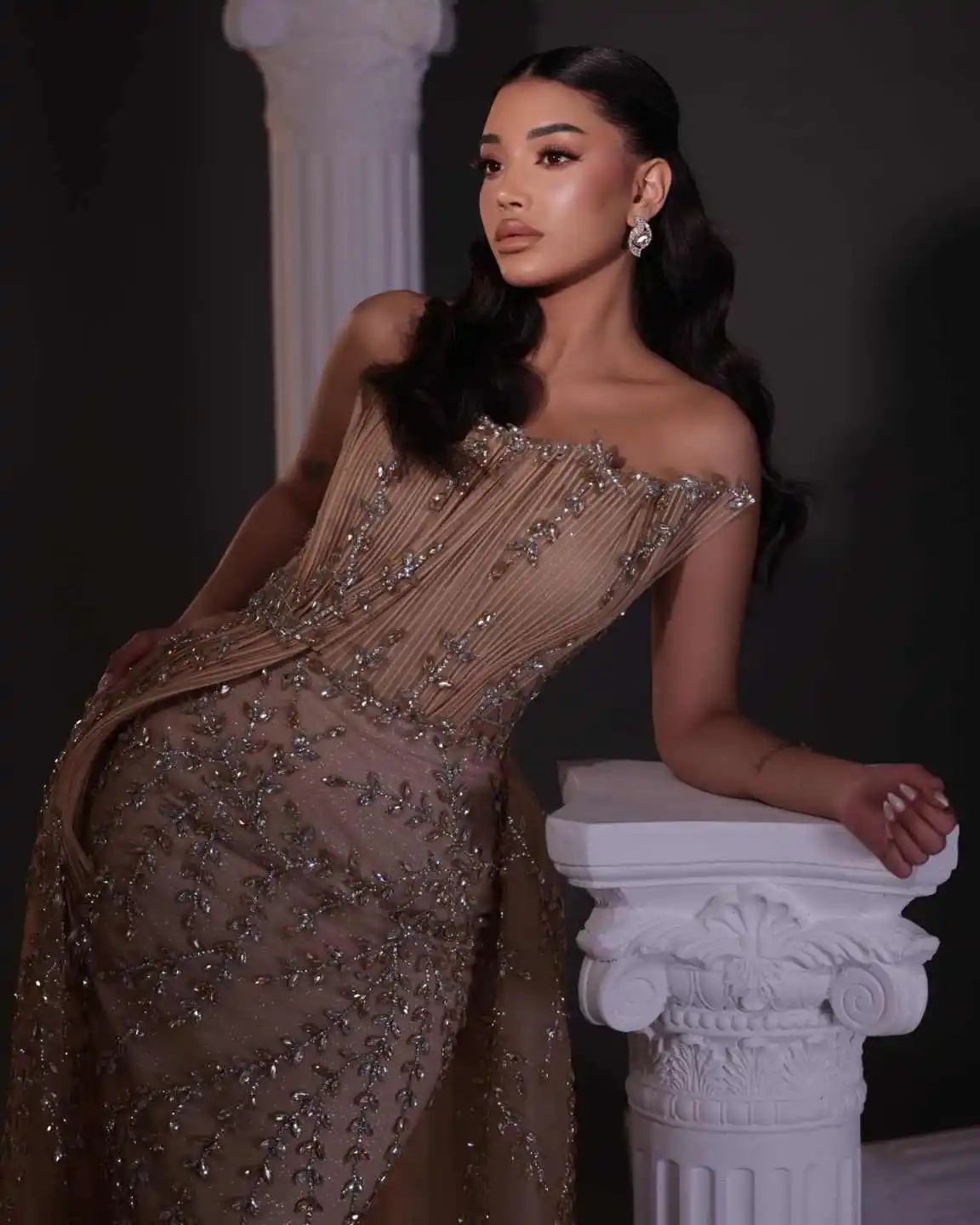Sparkling Crystals Mermaid Evening Dresses For Women Strapless Floor Length Prom Gowns Red Banquet Customized