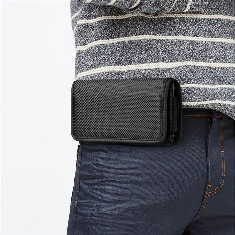 Mobile Waist Bag Vertical Hanging Waist Leather Case Wearing Through Belt Velcro Men's Outdoor Clamshell Bags