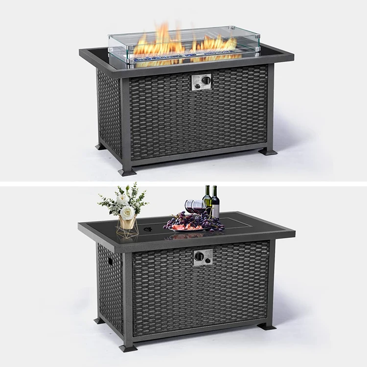 For Hot Selling PE Rattan Outdoor Fire Pit Gas  Auto-Ignition Gas Fire Tabletop