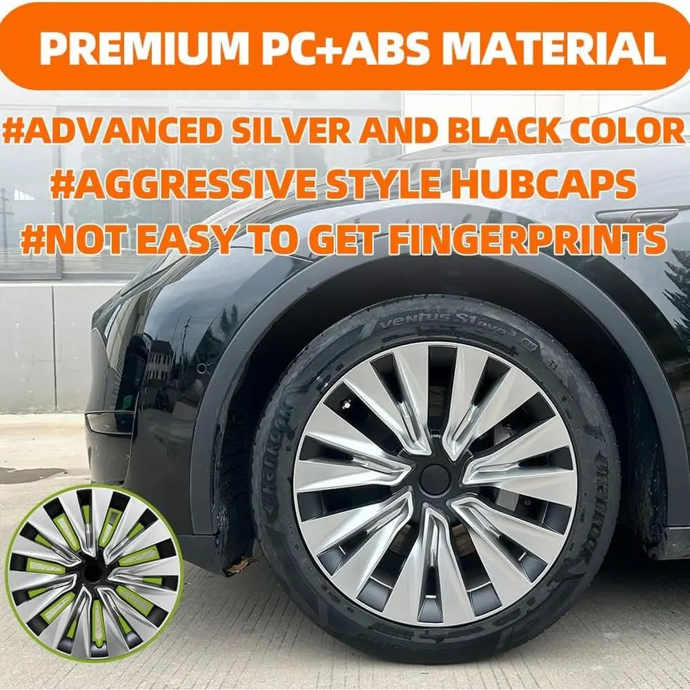 Fits Tesla Model Y 19-Inch Wheel Hub Cover Wheel Covers, 4 Covers Per Pack, Silver, Made of Sturdy PC ABS Material for 2020-2024