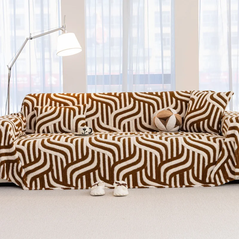 Chenille Reversible Sofa Protector Universal Fit 2/3/4 Seat Couches Non Slip Living Room Sofa Cover with Elastic Edges