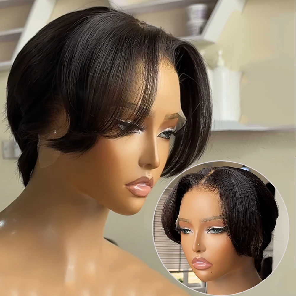 

AIMEYA Black Short Wigs for Women Girls Pixie Cut Lace Front Wig Natural Looking 13x4 Tiwa Wig Daily Use Synthetic Hair Cosplay