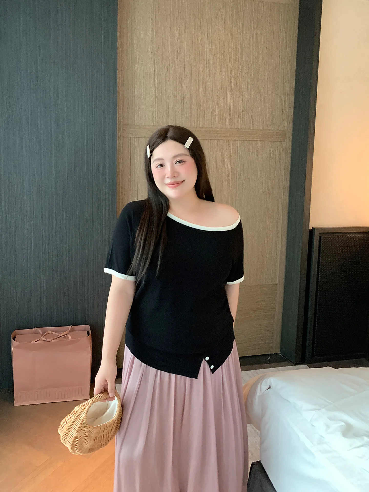 

Summer New plus Size Women's Knitted Top Color Blo Asymmetrical oulder Bared ort Sve T-irt Casual Sle Regular Fit