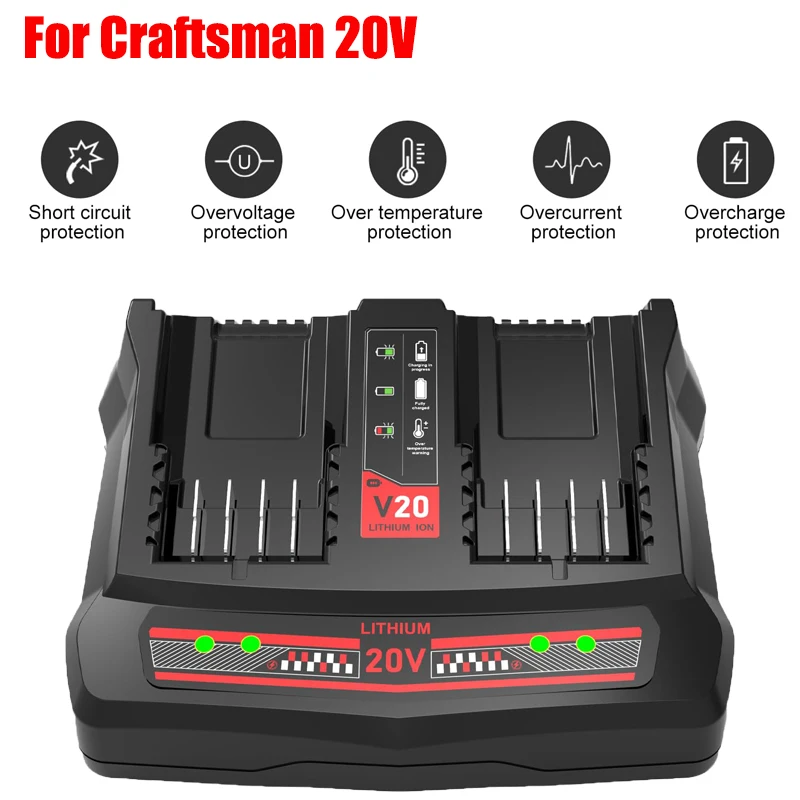 Portable Fast-charging Station Lithium Battery Charger Suitable for Craftsman 20V Li-ion Batteries Dual-port 20V Battery Charger