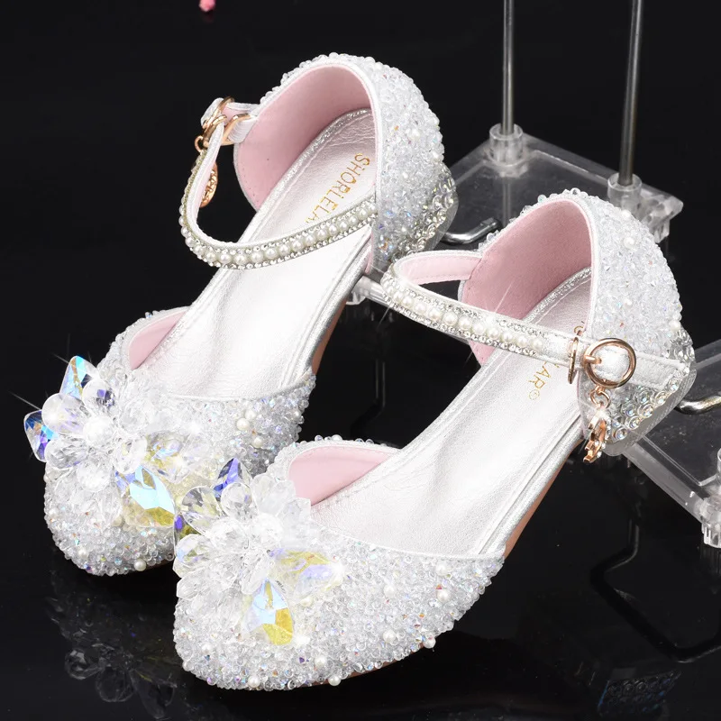 New Children's Princess Crystal Dress Shoes High-Heeled Fashion Show Performance Kids' Elegant Sandals with Crystals