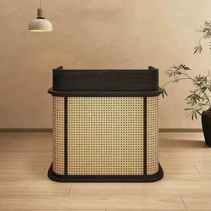 Front desk Light luxury high-end hotel Catering restaurant checkout page Rattan counter