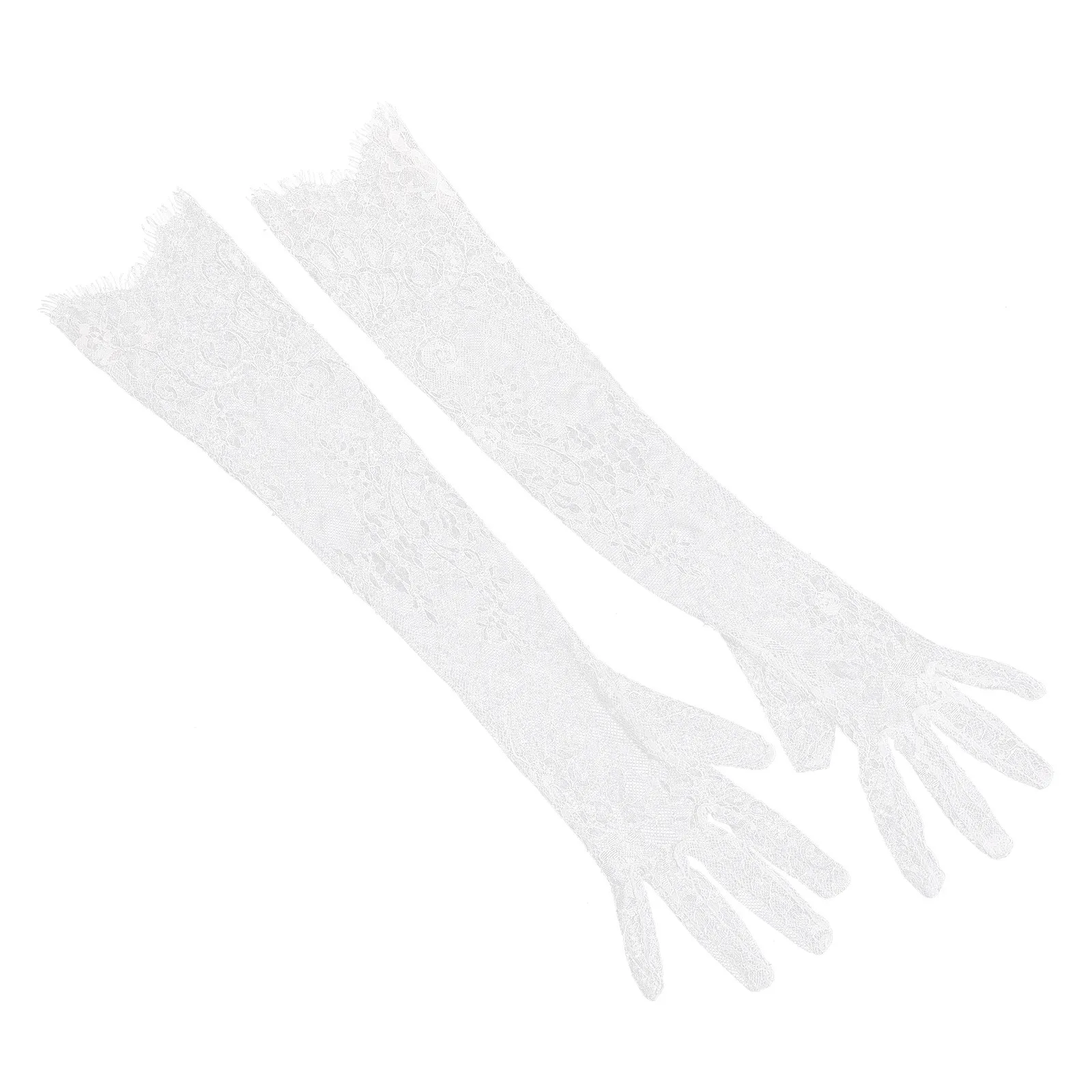

1Pair Exquisite Crafted Elbow Length Lace Bridal Gloves for Wedding Sheer Tulle Opera Gloves Women Formal White