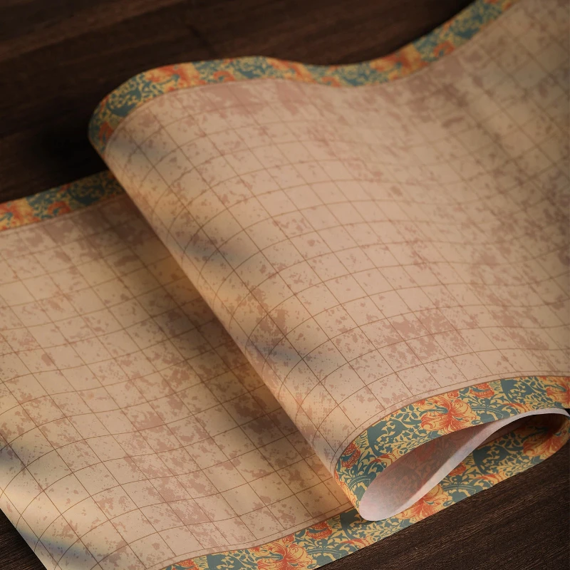 Long Scroll Grid Rice Paper Half Raw Half Cooked Xuan Paper Wax Print Thick Blank for Calligraphy Practice Painting Art Supply